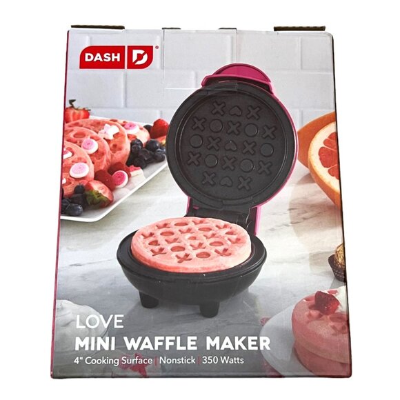 NWOT Dash Love Mini Waffle Maker, Hearts & XO, 4" Nonstick Cooking Surface - Picture 1 of 8